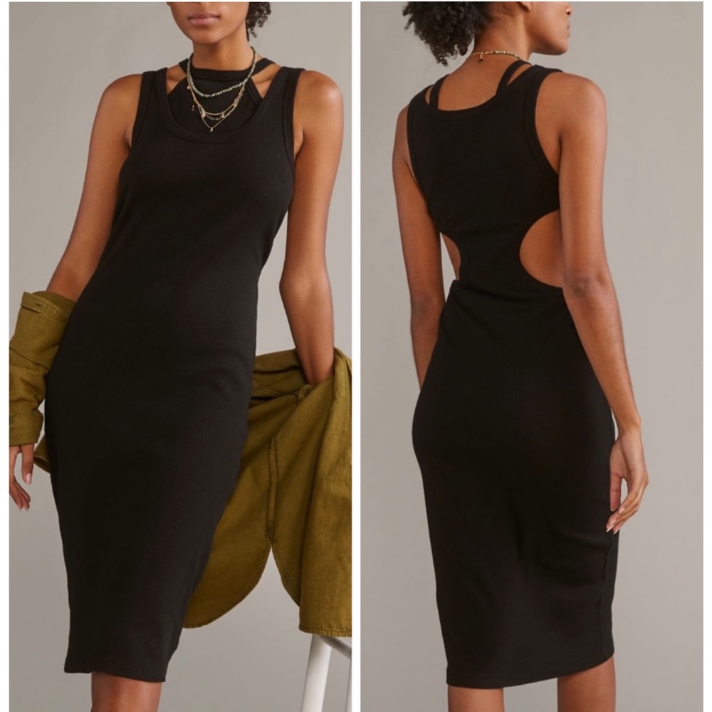 Anthropologie Layered Tank Bodycon Midi Dress